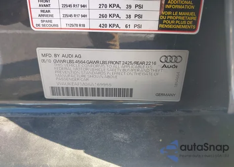 2010 Audi A3 2.0T Premium from USA, damaged, VIN WAUKEAFM0AA169955